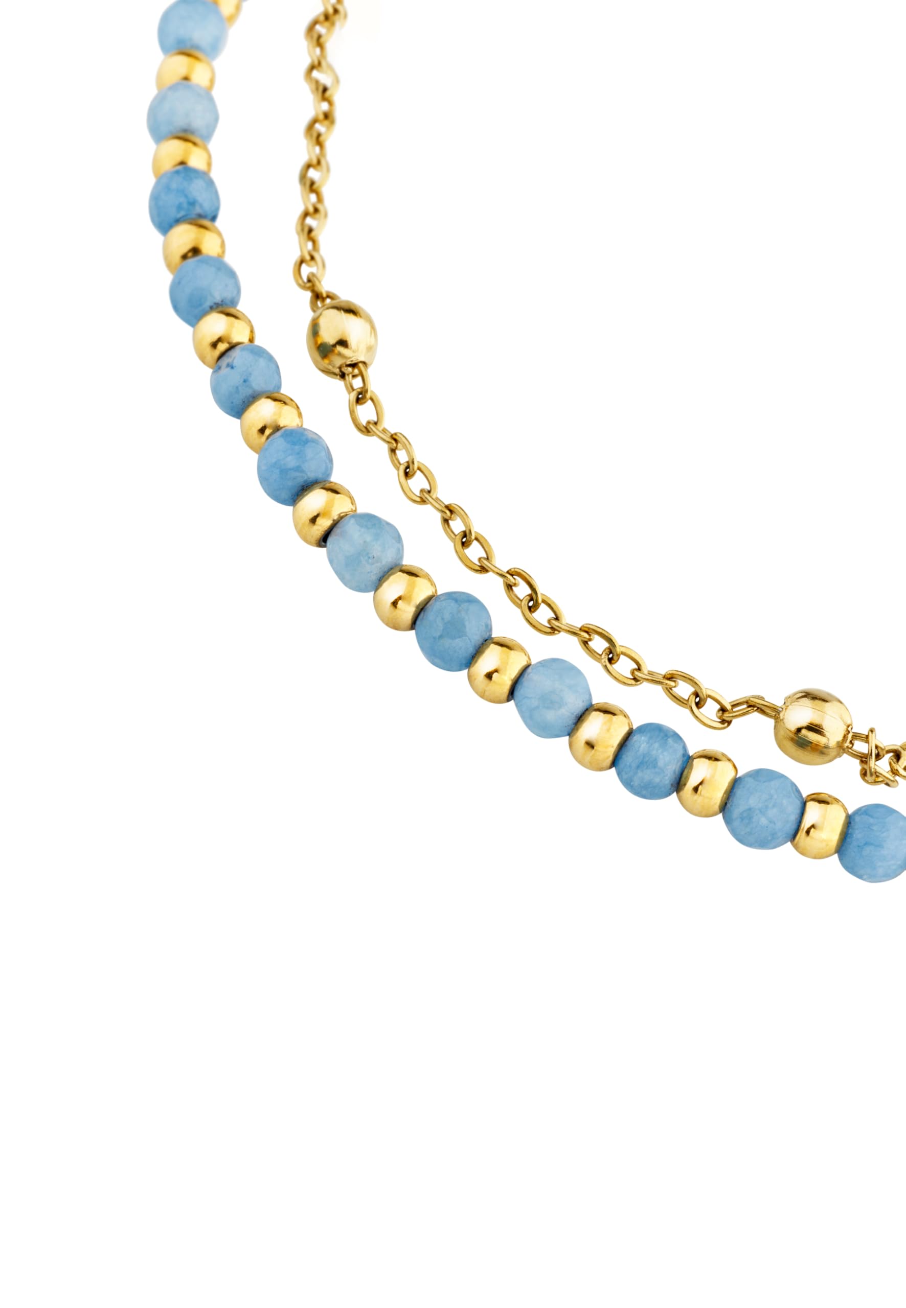 Breil, Collezione Magnetica System, Collana Donna Multigiro in Acciaio con Pietra Agata Light Blue e Microsfere in Acciaio IP Gold, Regolabile con Chiusura a Magnete, Idea Regalo Donne