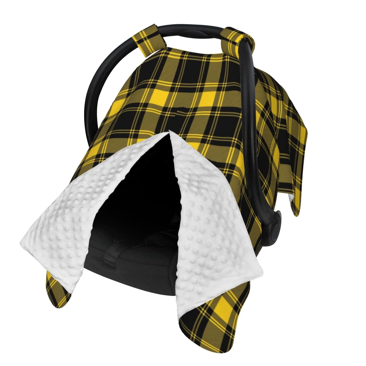 Black and Yellow Tartan Plaid Baby Car Seat Cover & Breastfeeding Nursing Cover - Breathable Stretch Fabric Multi-Use Nursing Cover for Breastfeeding