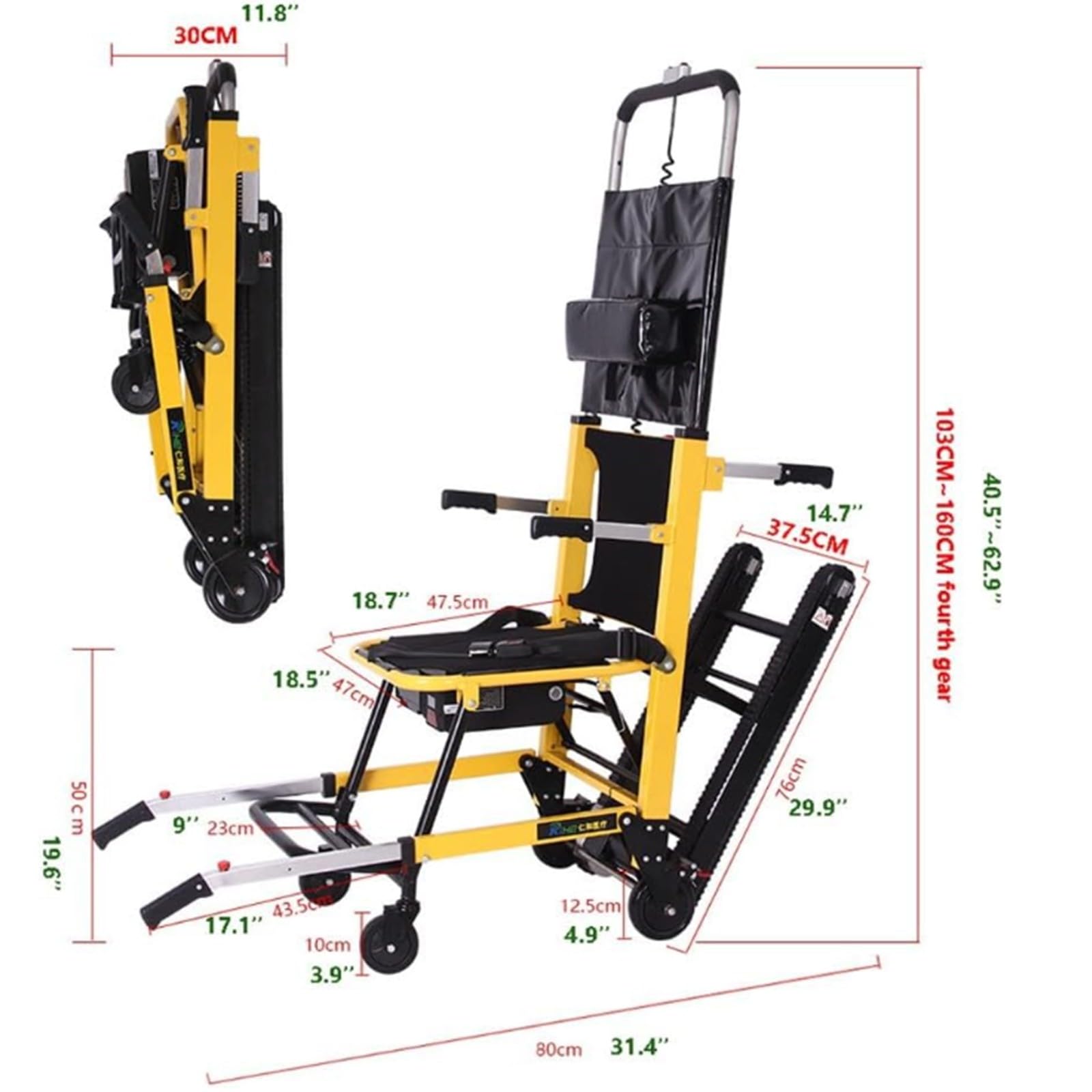 Elektrischer Raupen-Treppensteiger,Treppenlifte Für Ältere Menschen,Elektrische Treppenlifte,Leichter Faltbarer Treppenliftstuhl,Rahmen Aus Aluminiumlegierung,Tragfähigkeit 169 Kg
