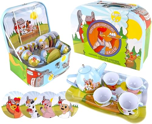 Miniatura 2 de Regal Games Old Macdonald's Tea Time - Juego de té para niños con diseño de animales de Barnyard - Incluye 1 tetera, 4 tazas, 4 platillos, 1 fuente