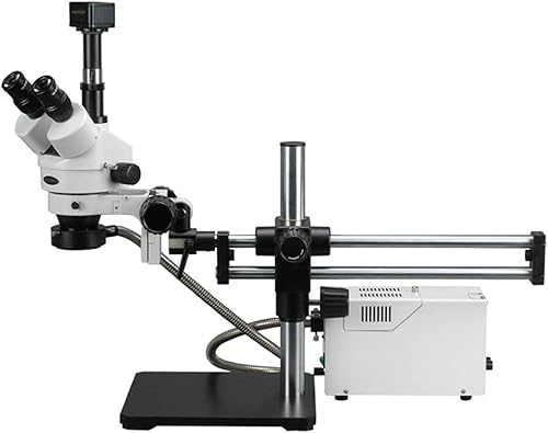 AmScope SM-5TZZ-FOR-10M Microscopio Digital Profesional Trinocular Estéreo Zoom, WH10x y WH20x, Aumento 3.5X-180X, Objetivo de Zoom 0.7X-4.5X, Luz