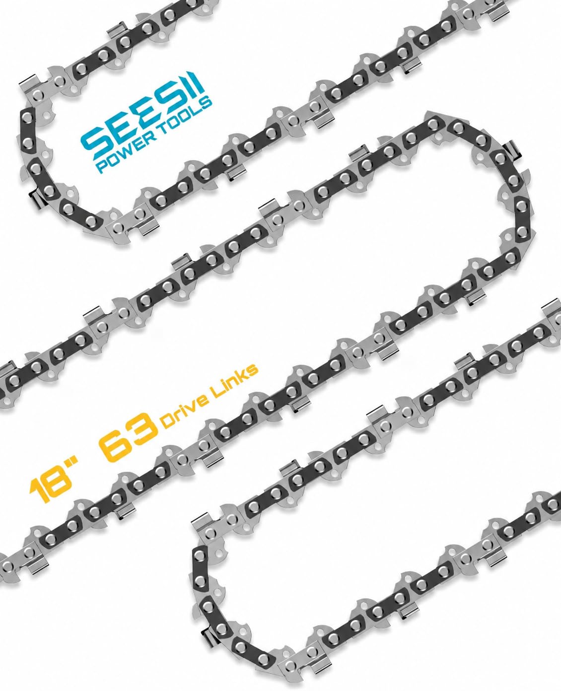 SEESII 3 Pack 18 Inch Chainsaw Chain Replacement,3/8" LP, .050" Gauge, 63DL