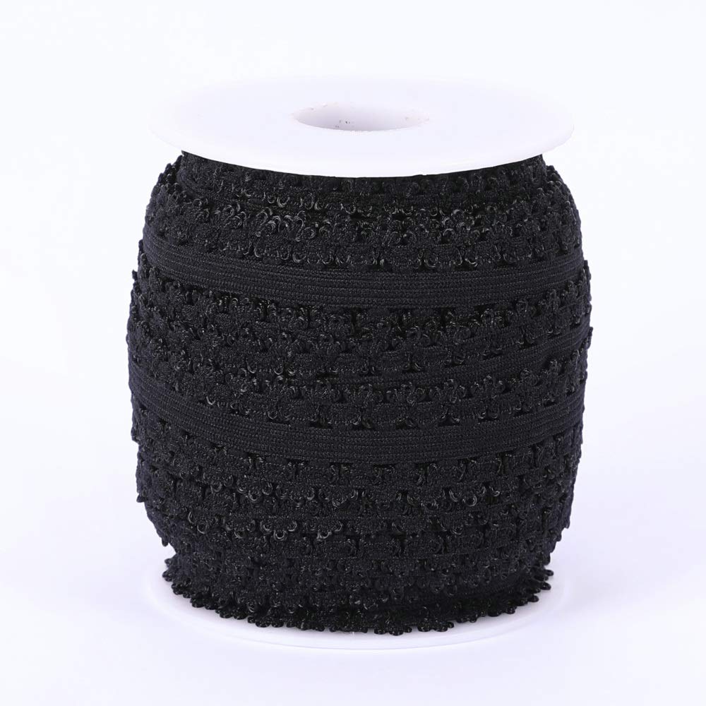 Un rollo de 16 yardas de encaje elástico con borde de picot de 3/4 pulgadas, bordes volantes, cinta elástica, encaje para diademas (negro)