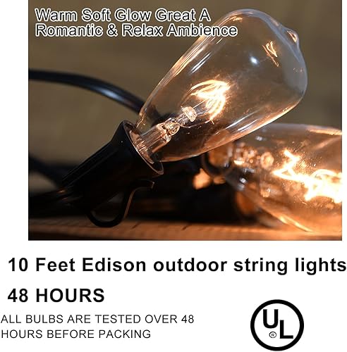Miniatura 5 de Abeja Tira de luces para exteriores de 20 pies con 20 bombillas vintage (2 de repuesto), tira de luces ST40, resistente al agua, certificación UL