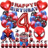 Geburtstagsdeko 4 Jahre, Kindergeburtstag Party Deko Set für 4 Jahre Junge und Mädchen, 3D Kindergeburtstag Luftballons und Zahlenballons, Kinder Geburtstag Dekoration Tortendeko Thema Party
