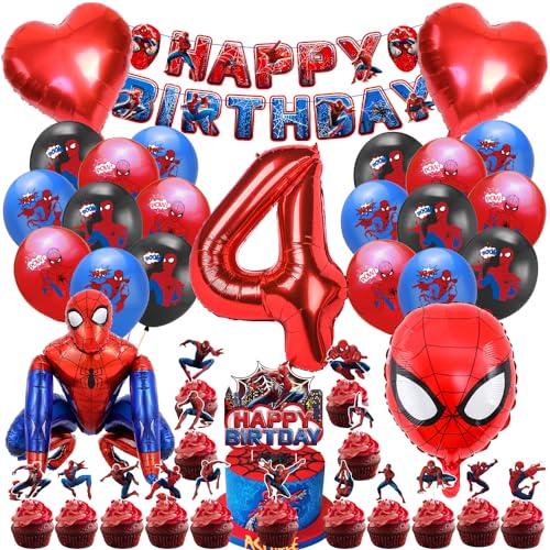 Geburtstagsdeko 4 Jahre Kindergeburtstag Party Deko Set für 4 Jahre Junge und Mädchen 3D Kindergeburtstag Luftballons und Zahlenballons Kinder Geburtstag Dekoration Tortendeko Thema Party