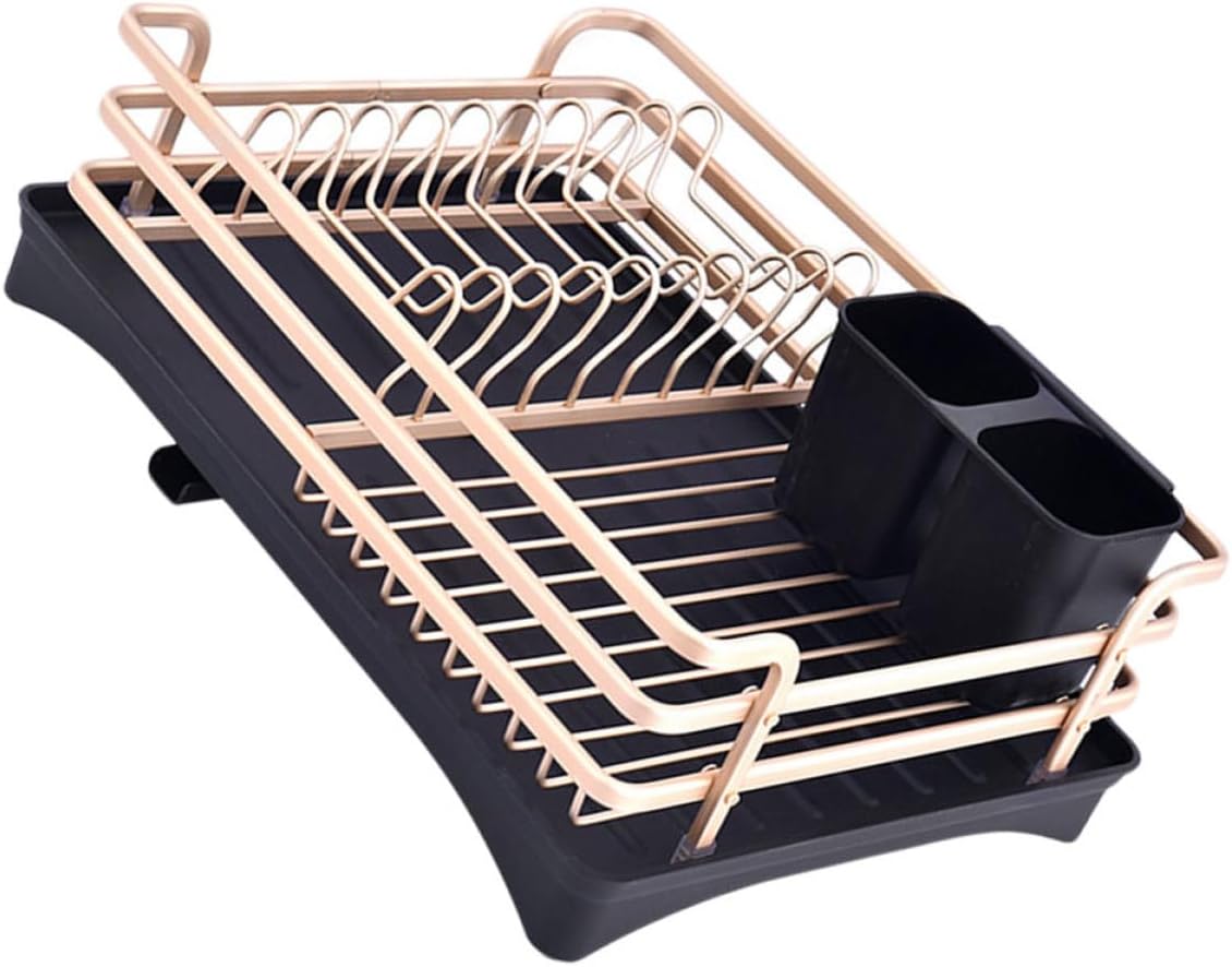 1Pc Kitchen Storage Holder Stylish Golden Black Dish Draining Basket Chopsticks Organizer Multi Purpose Tableware Storage Rack for Clean Organized Kitchen Countertop