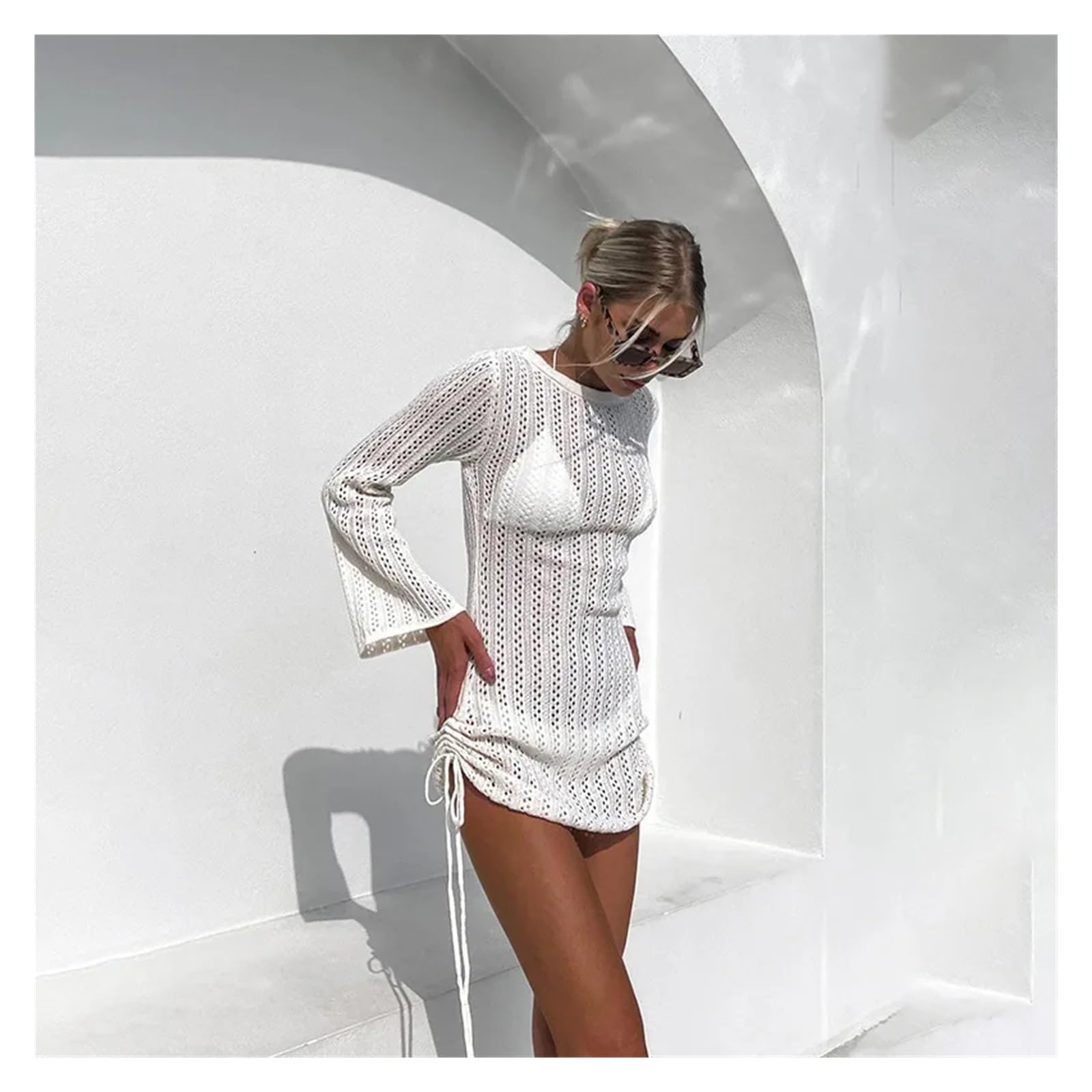Copricostume Donna Tuta da Spiaggia con Protezione Solare, Scollo a Giro con Cinturino Laterale, Senza Schienale, Top Estivo alla Moda for Donna(M)