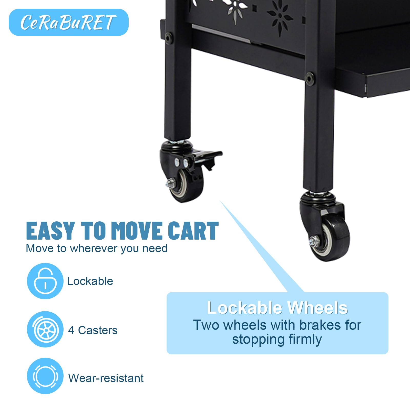 2-Tier Rolling Book Cart For Library Or Office – 17x13x34 Inches, Black, Holds 50lbs Per Shelf