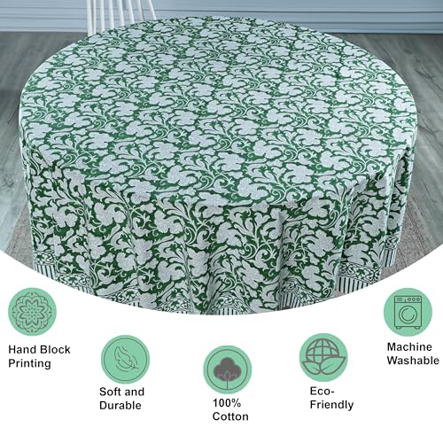 Ridhi Round Tablecloth Hand Block Print 100% Cotton Reusable Pantone Artichoke 120 Inch Table Cover Decorative Everyday Use for Dining, Home, Party, Wedding, Farmhouse Gift for Spring, Mother's Day by Ridhi - Used condition - Image 2