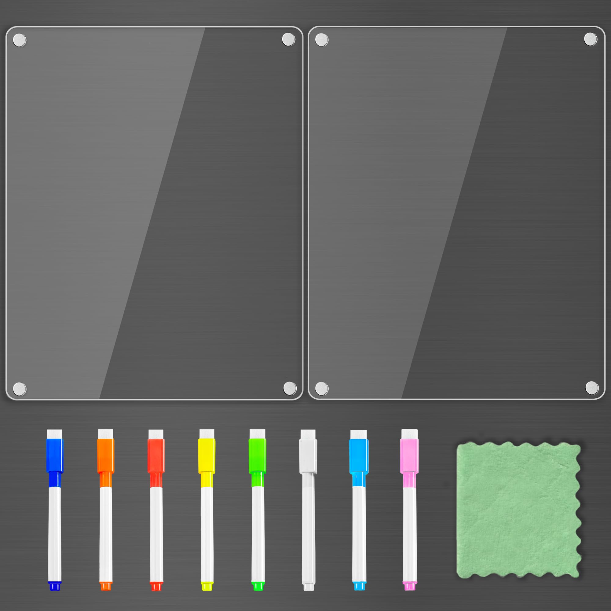 PigPotParty Clear Acrylic Magnetic Whiteboard for Fridge, 2 Pack 9.5"x12" Dry Erase Board Blank Memo Shopping/Grocery to Do List Meal Planner Chore