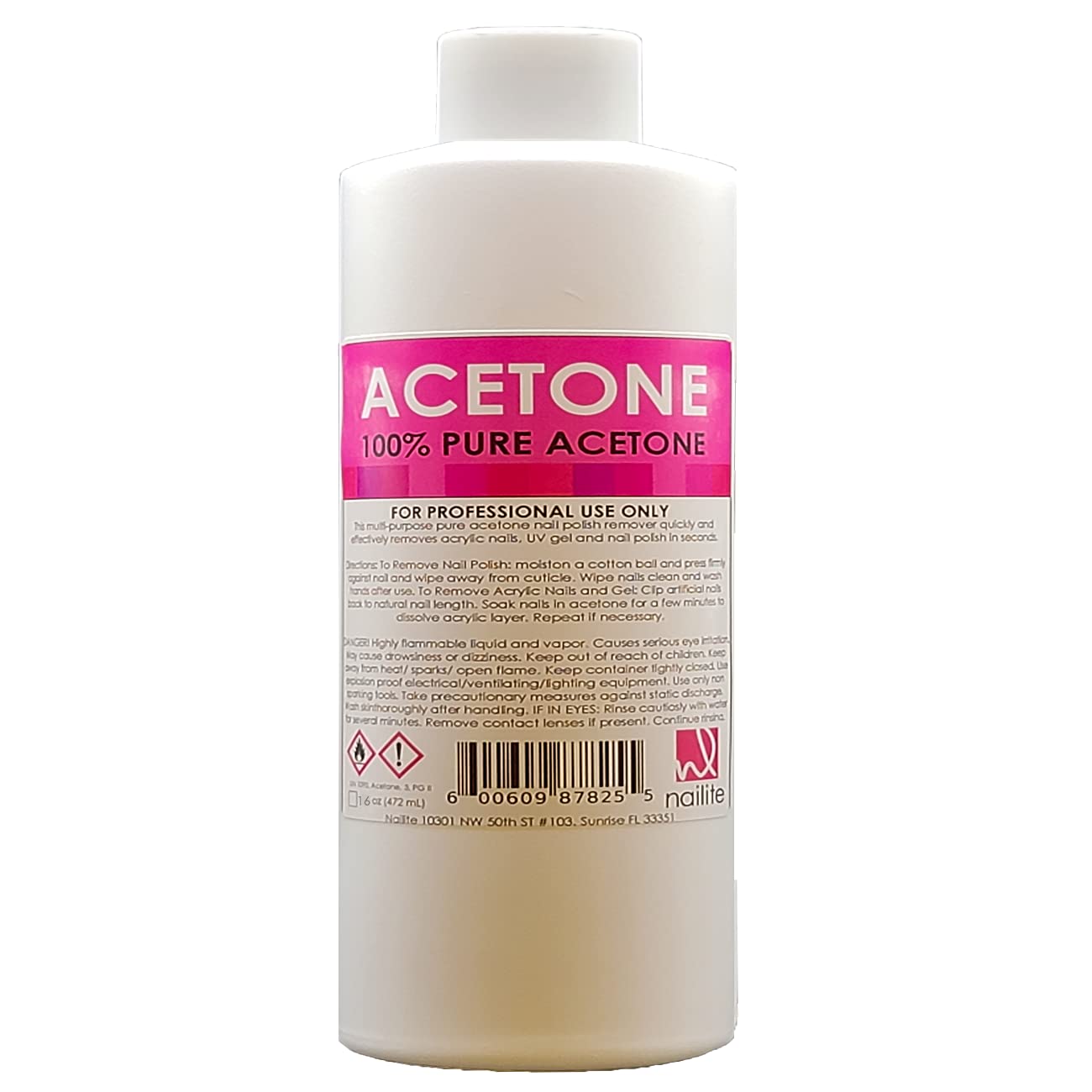 Nailite Nail Polish Remover – 100% Pure Acetone, Quick Professional Ultra-Powerful Remover, for Natural, Gel, Acrylic, Shellac Nails and Dark Colored Paints (16 Fl. Oz.) : Beauty & Personal Care