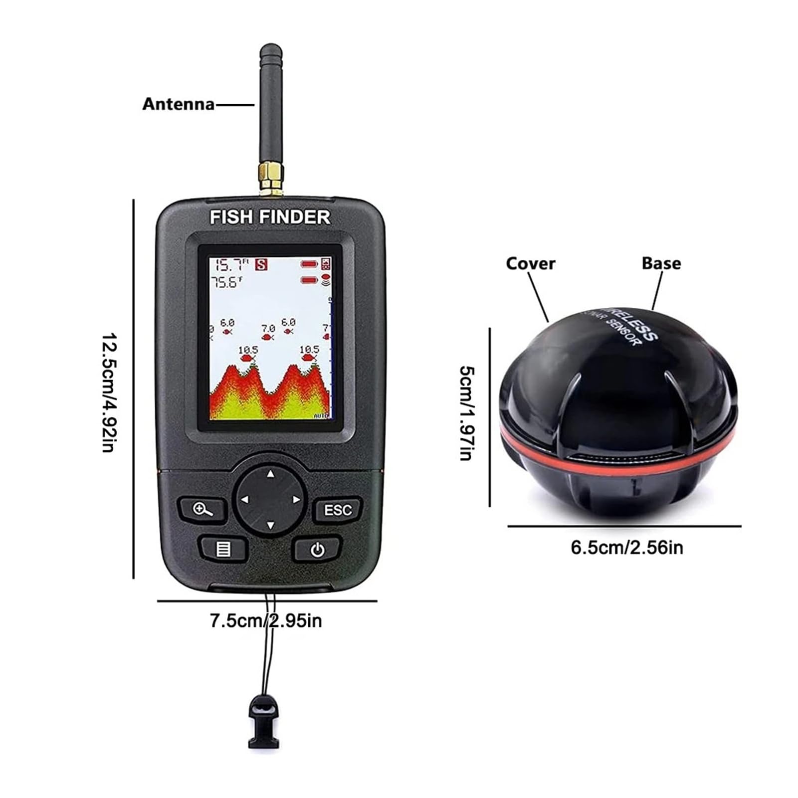 Ecoscandaglio, Ecoscandaglio ecoscandaglio portatile senza fili per pesca con display LCD 45 m