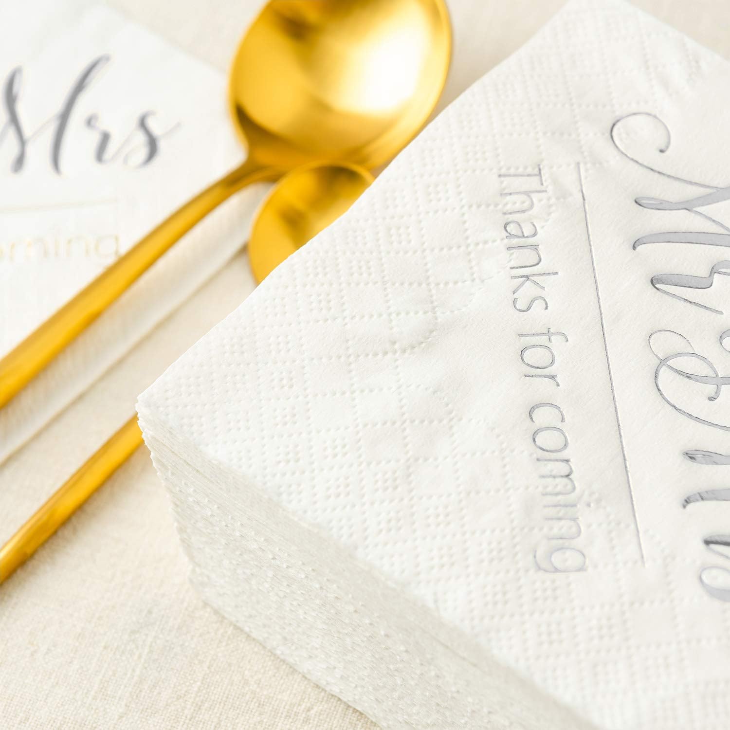 Crisky Wedding Napkins Mr Mrs Silver Cocktail Beverage Dessert Napkins for Tabel Decoration Engagement Party Supplies, 100 Pcs, 3-Ply - Image 5
