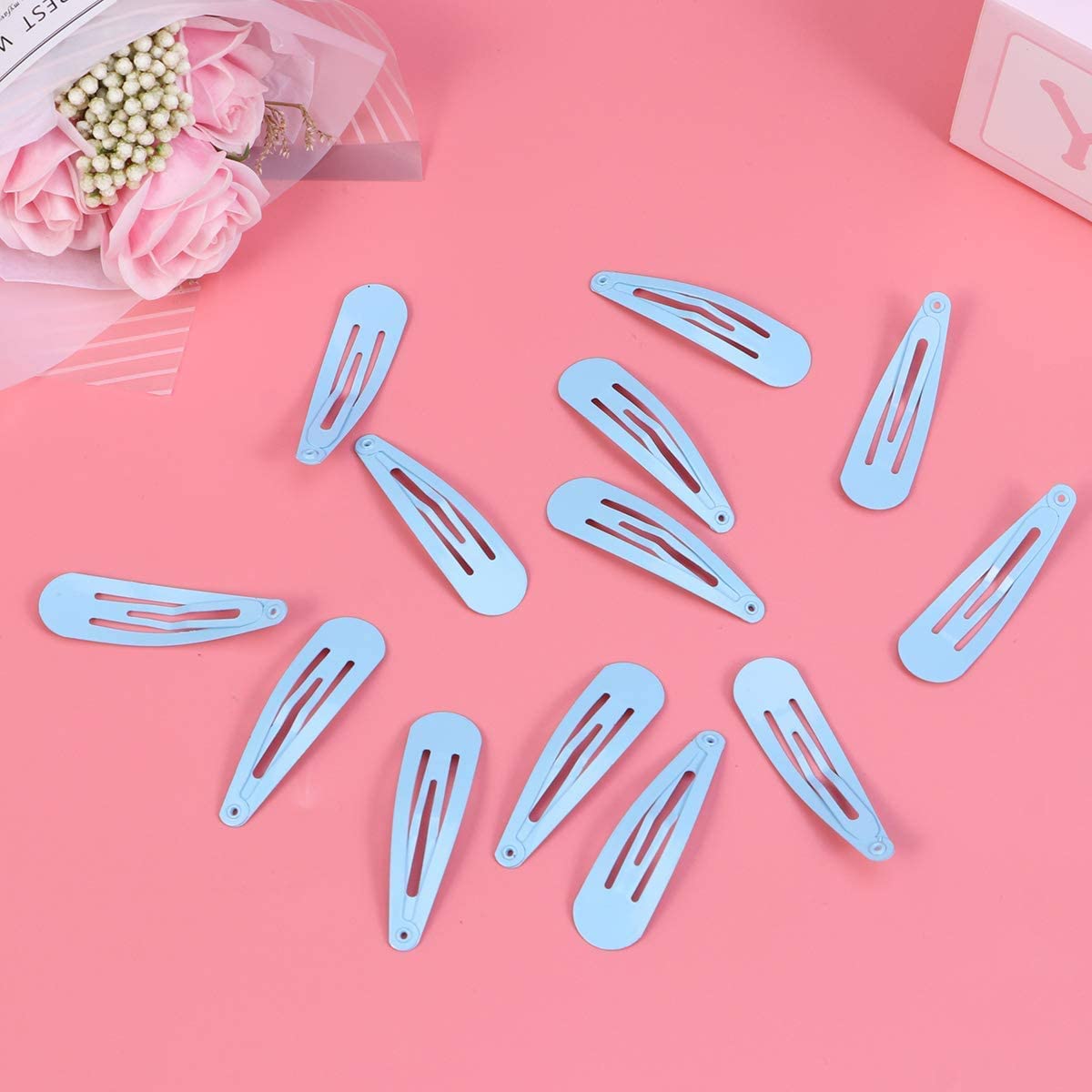 Fermagli for Capelli a Scatto, 50 Pezzi Fermagli for Capelli in Metallo Tinta Unita for Bambini (Blu Scuro) (Color : Light Blue)