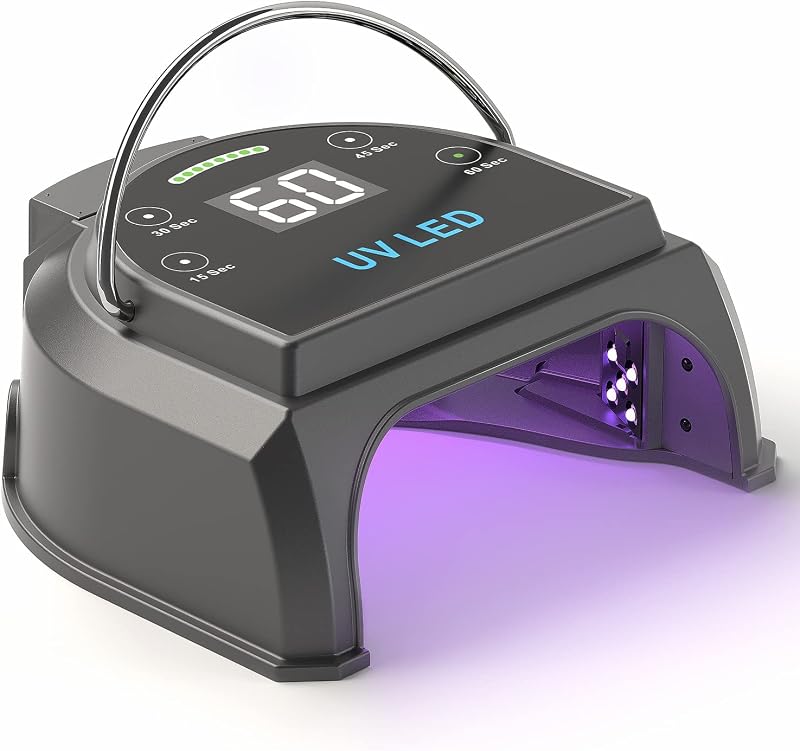 80W Professional Cordless UV LED Nail Lamp, UV Lights for Nails with 45 Beads and Rechargeable Battery, Portable LED Gel Nail Curing Dryer, Nail Polish Machine for Salon or Home, Black