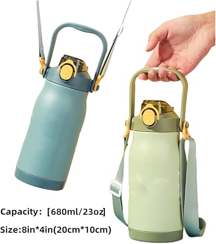 Miniatura 2 de SUTMDO Botella de agua, se abre con 1 clic, taza de agua deportiva de acero inoxidable con 2 tapas (popote y boquilla) para exteriores, escuela,