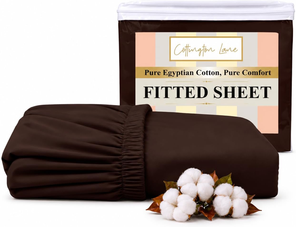 Cottington Lane Twin XL Fitted Sheet Only, 100% Egyptian Cotton Bottom Sheet Twin XL Size (39" x 80"), 15 Inch Deep Pocket, Hotel Quality Sateen Weave, Soft, Breathable, Cooling & Durable, Chocolate