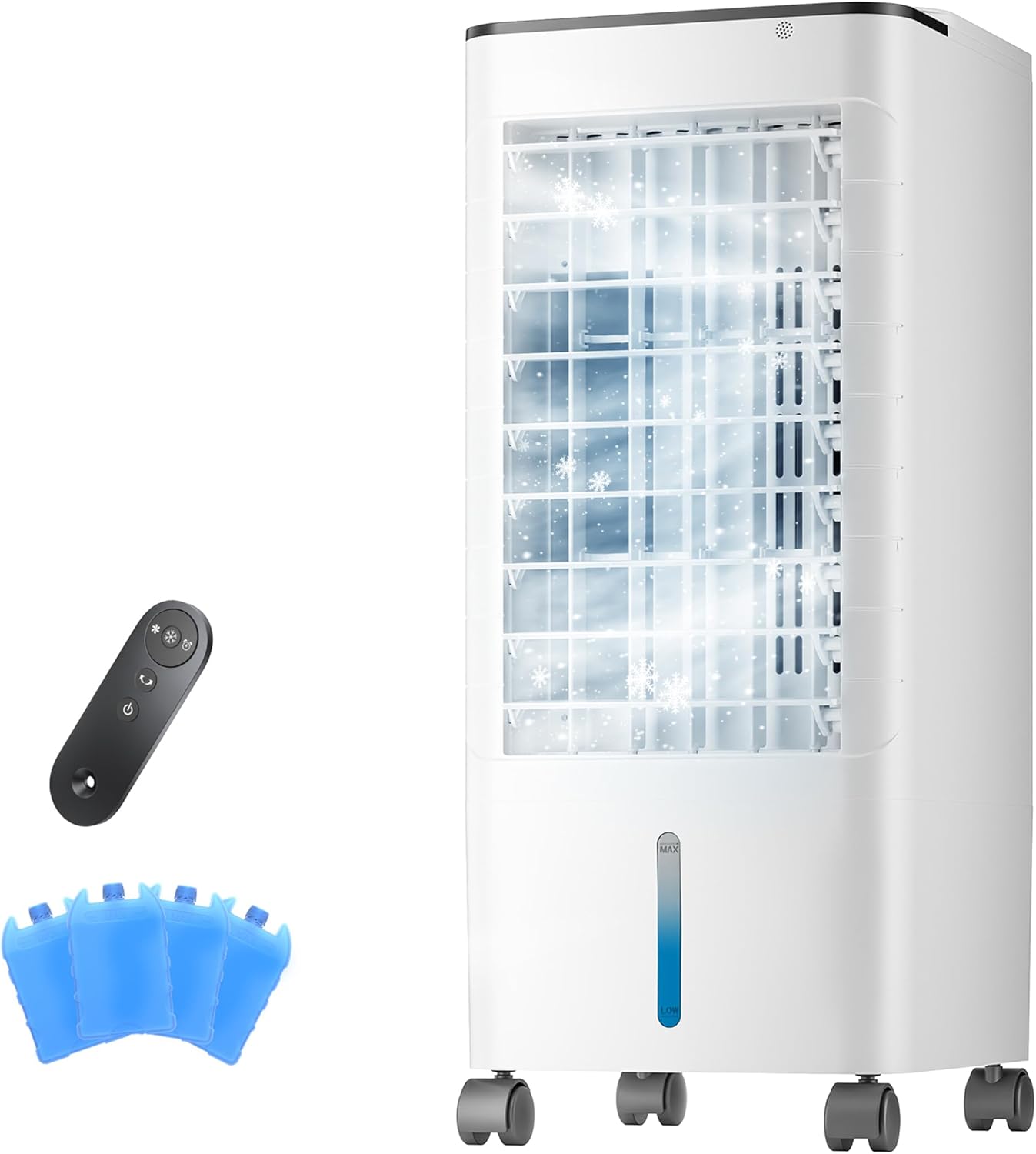 FLOWBREEZE Windowless Portable Air Conditioners, 3 IN 1 Evaporative Air Cooler (Cooler/Humidifier/Fan), Dual Water Tanks, 30dB Ultra Quiet, 12H Timer & Remote, 4 Modes, Wide Oscillation for Bedroom