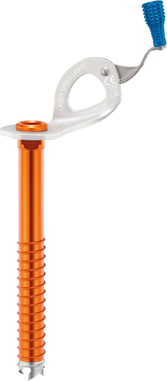 PETZL Laser Speed Light Ice Screw - Ultralight, Aluminum Ice Climbing Screw with Integrated Crank