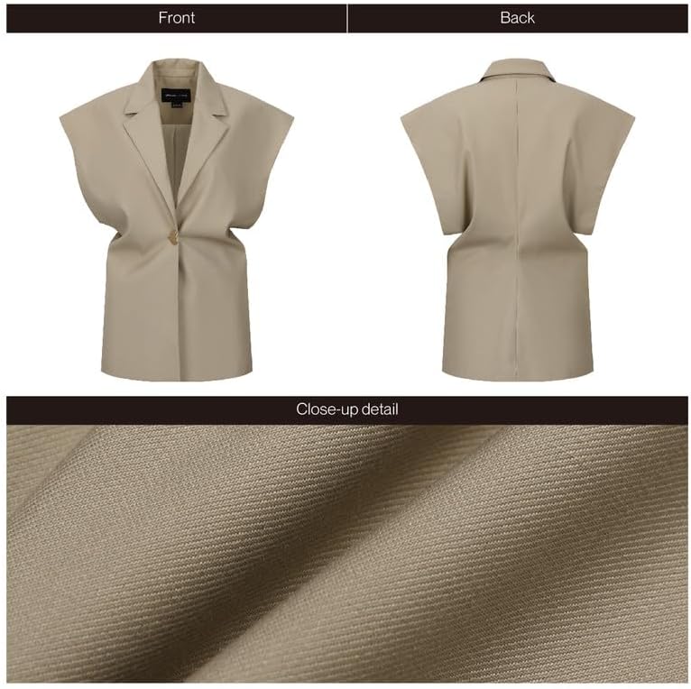 URBAN REVIVO Womens Sleeveless Blazer Vest V Neck Summer Casual Waistcoat Lapel Collar Button Up Tops for Women