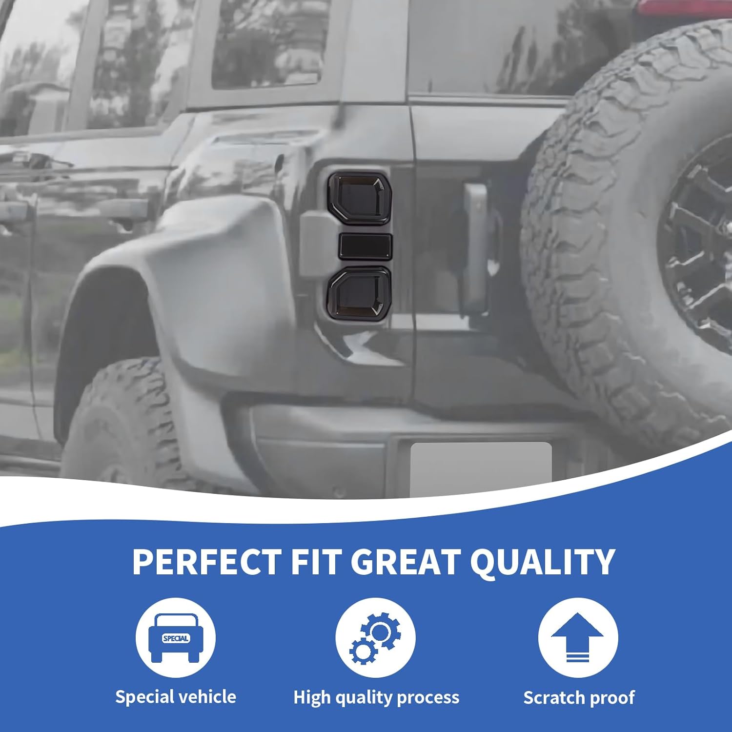 Smoked Tail Light Covers Compatible with Ford Bronco Raptor Accessories 2021-2024, Smoke Black