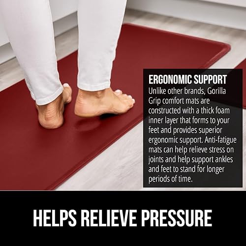 Miniatura 3 de Gorilla Grip Juego de 2 tapetes acolchados antifatiga, impermeables, resistentes a las manchas y a los arañazos, tapetes ergonómicos de pie para