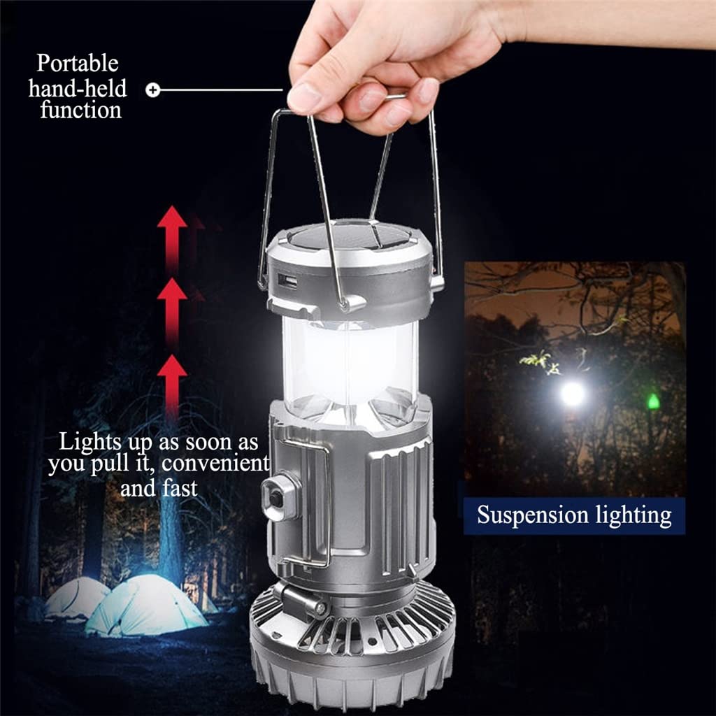 Three in One Multifunctional Portable LED Camping Light Solar Spotlight Fishing Tent Light Outdoor Flashlight with Fan