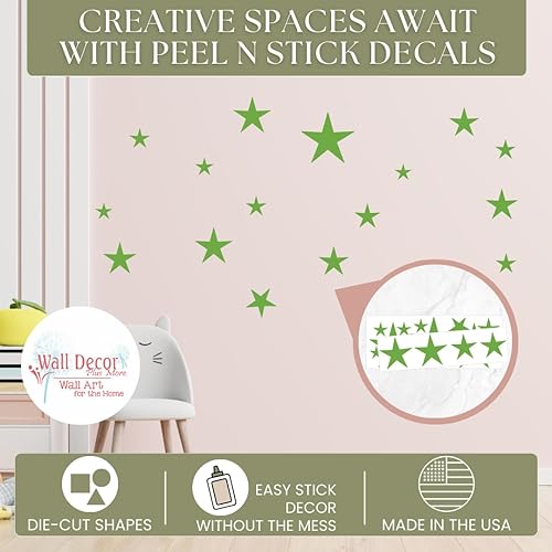 Miniatura 3 de Vinilo adhesivo de pared Variety Star, 16 unidades, 2 a 8 pulgadas, despegar y pegar por Wall Décor Plus Plus, verde lima