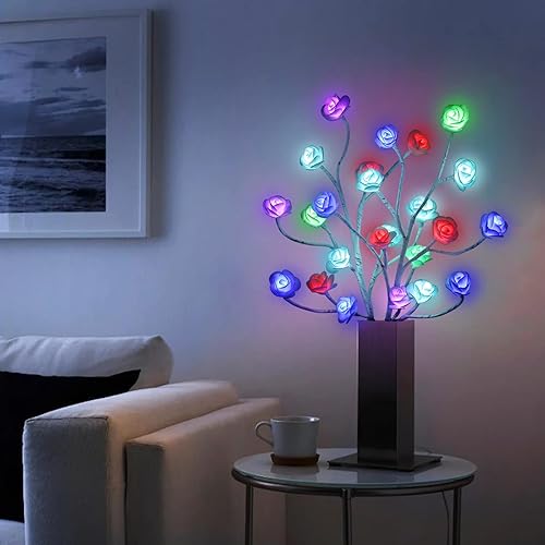 Miniatura 3 de IJG Paquete de 2 lámparas de rama de rosa iluminadas RGB con control remoto 16 lámparas de pestañas LED que cambian de color 24 luces LED enchufe