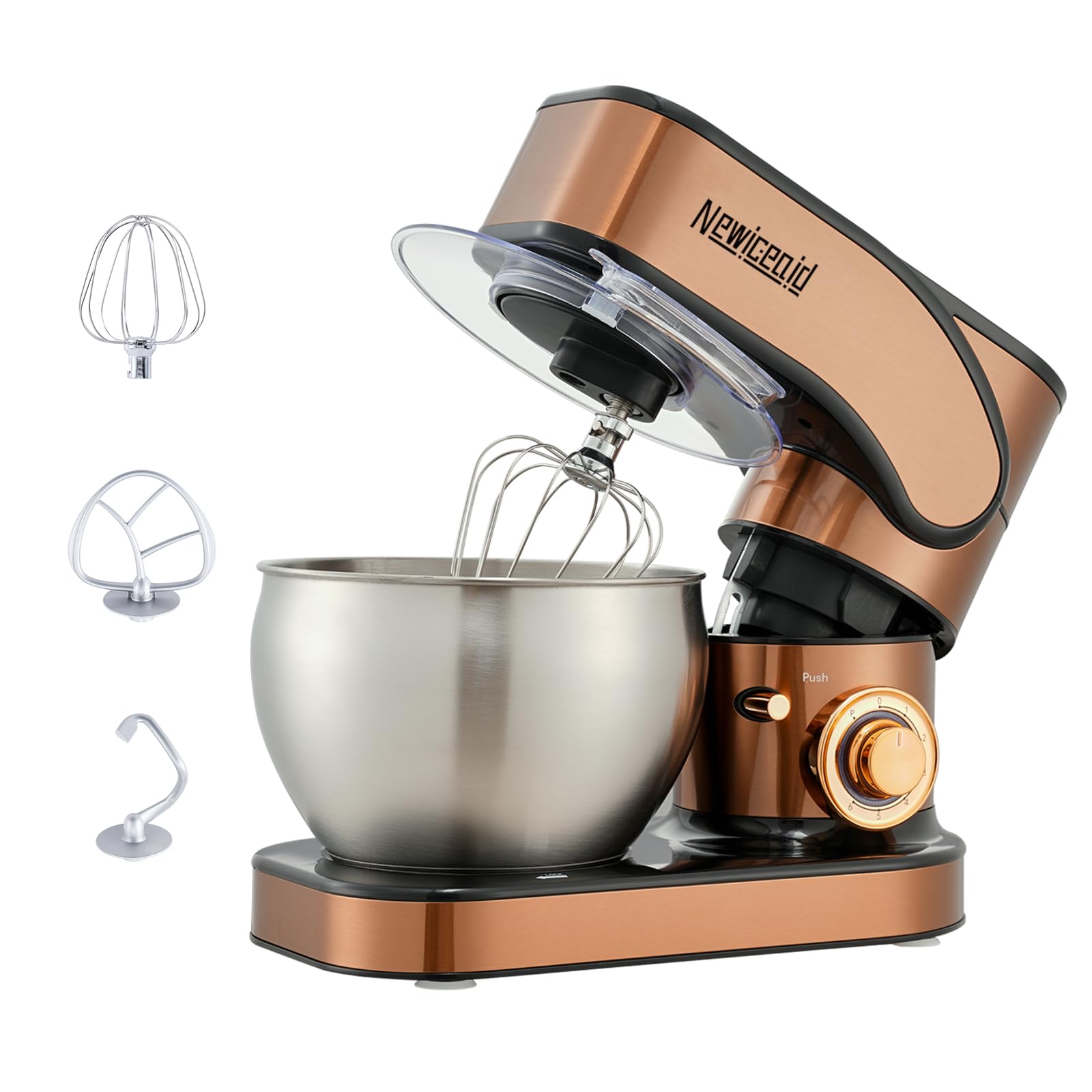 Newiceaid Stainless Steel 6-Speed 7.4QT Stand Mixer, Rose Gold | 700W motor, 7.4QT bowl, tilt-head design. Dough hook, beater & whisk. For bread, cakes & dough