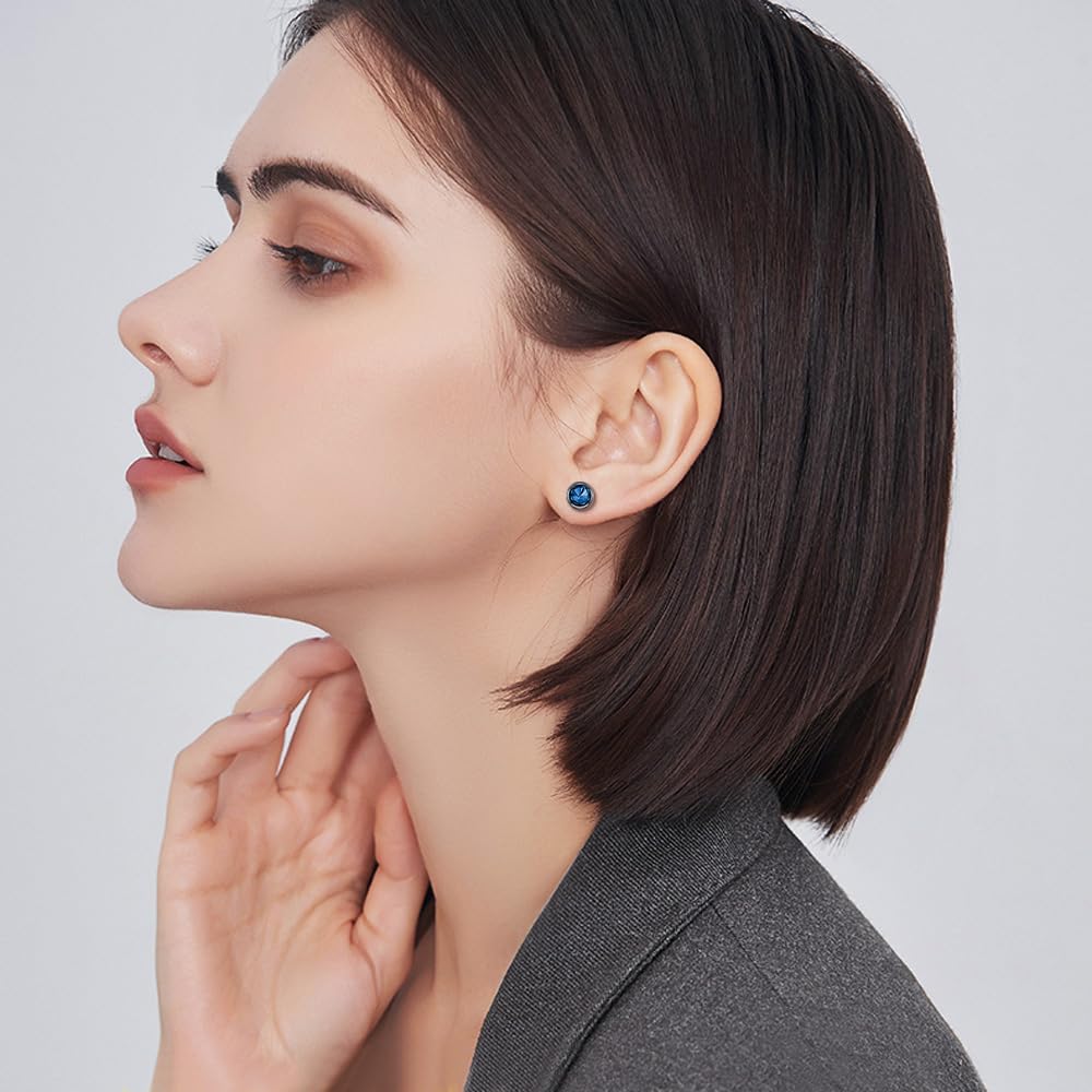 Immobird Boucles D'oreilles Argent Sterling 925 avec Gemme Unisex Clous d'oreilles Homme Femme Cadeau pour Homme Femme (Pierre bleue)