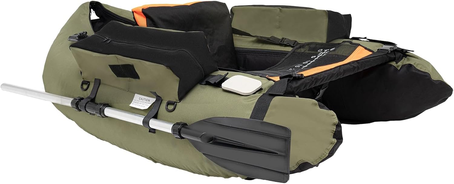 Outdoor Inflatable Fishing Boat, 53.5'' x 41.3'' x 21'' Portable Inflatable Fishing Float Tube with Hand Air Pump & Storage Bag, 90-180°Adjustable Backrest, 286 LBS Load Bearing Capacity, Green