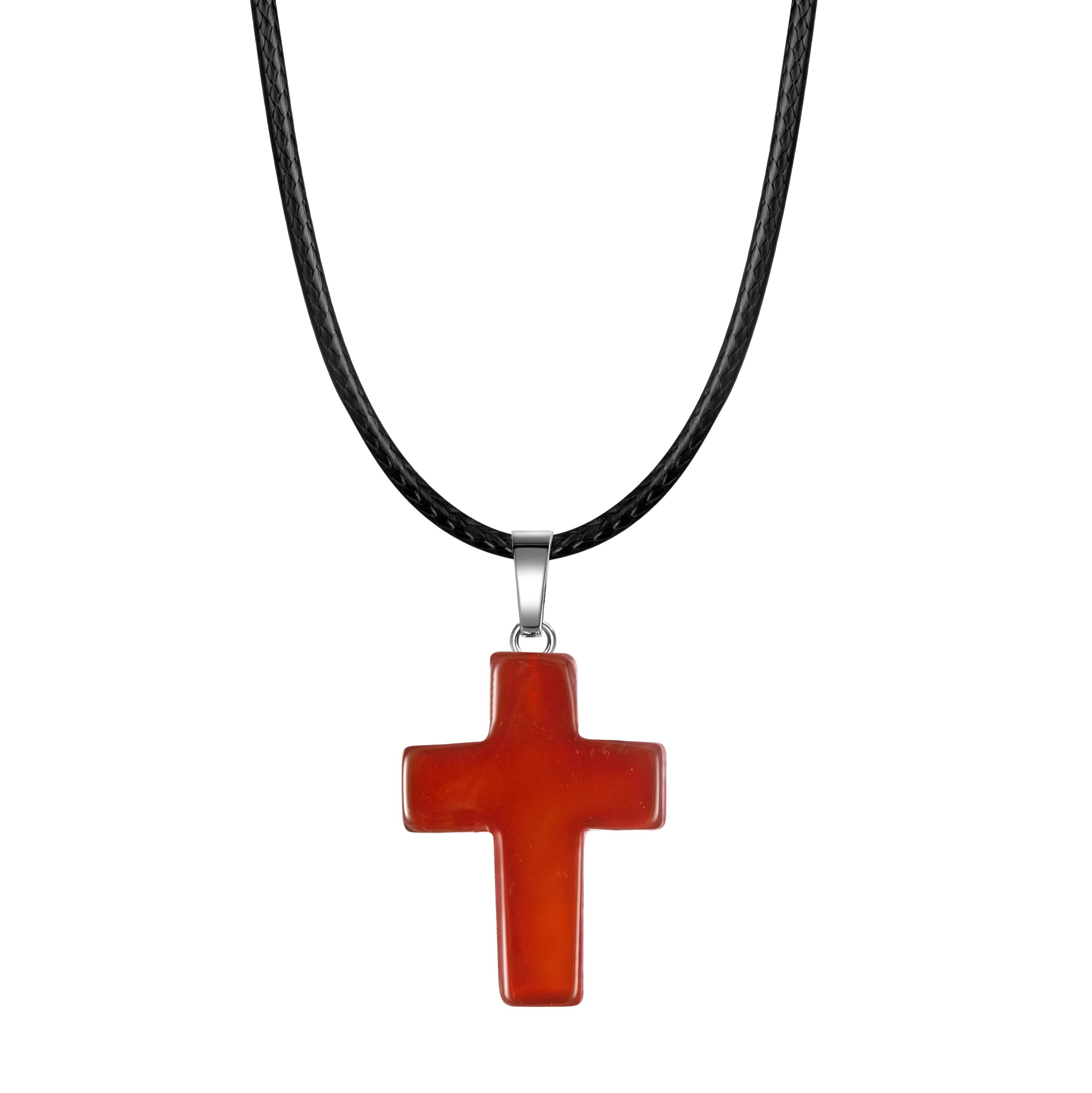 Girls Accessories Collar de Plata de Ley 925 con Cruz pequeña para Mujer, Collar con Colgante de Cruz de Piedra Natural, para Mujeres y Hombres, cordón de Cuero Negro de 18.0 in, Gargantilla de