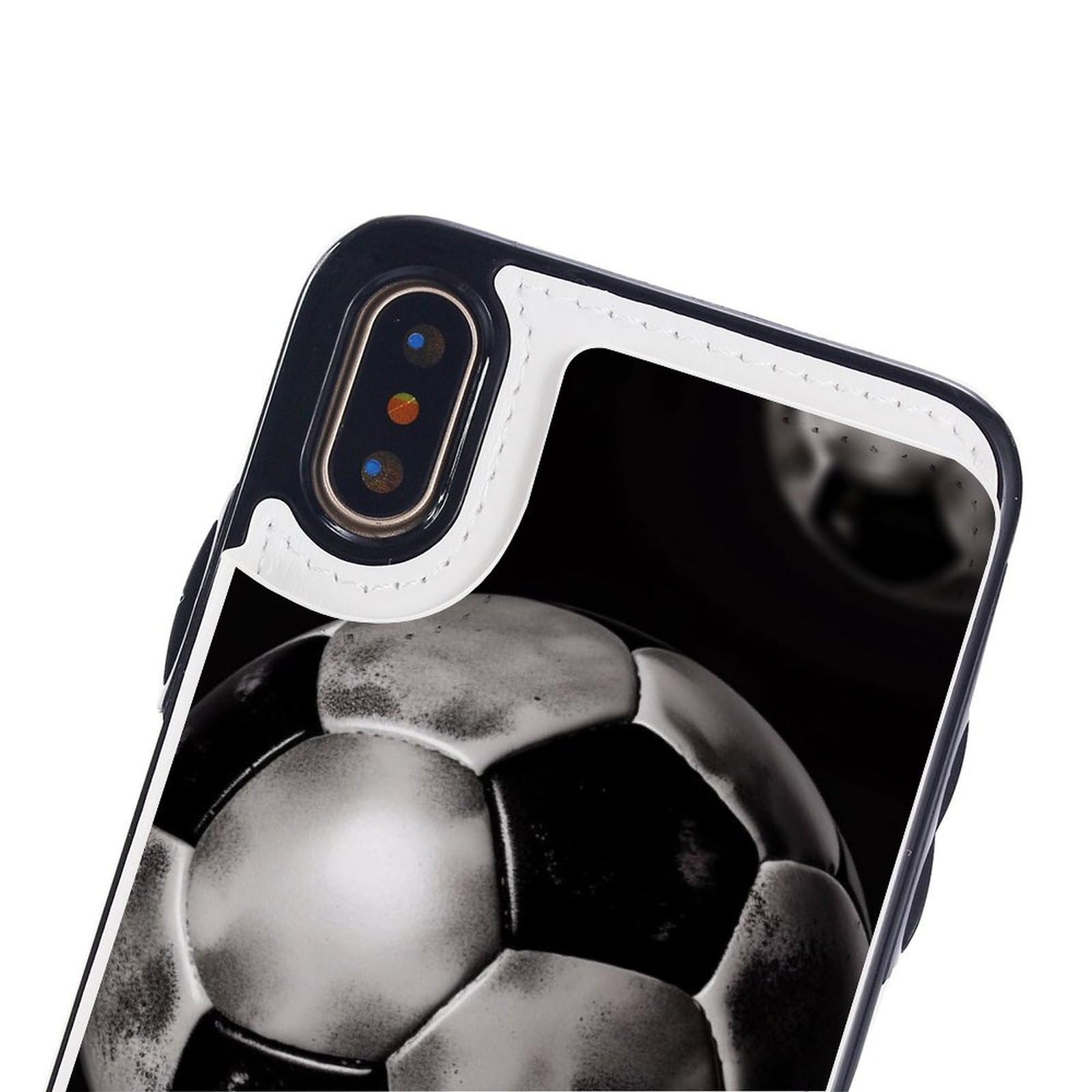 Etui portfelowe na iPhone'a X/XS, piłka nożna czarne nadruki skórzane etui na telefon z klapką z uchwytem na karty
