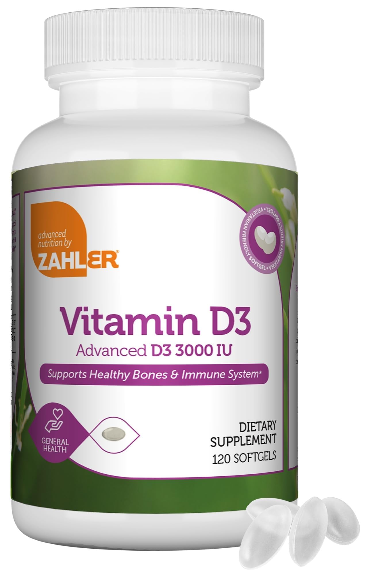 Zahler, Vitamin D3 3000IU, All-Natural Supplement Supporting Bone Muscle Teeth and Immune System, Advanced Formula Targeting Vitamin D Deficiencies, Certified Halal, 120 Softgels