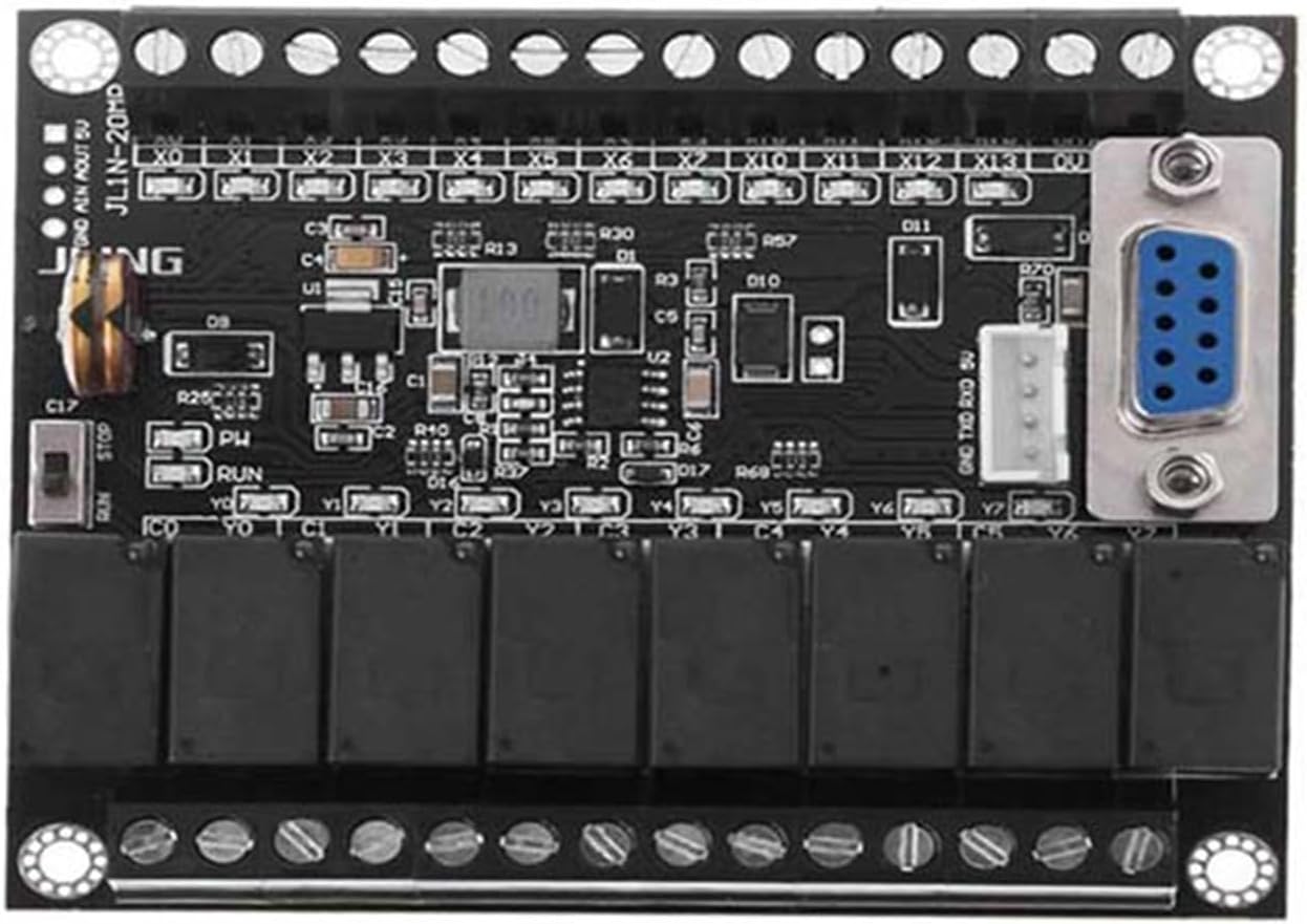 PLC Industrial Control Board FX1N-20MR with 12 Input 8 Output for Relay, 32-bit ARM Processor, Built-in 12-bit AD/DA, 10-28VDC Power Supply, for Programmable Logic(A)