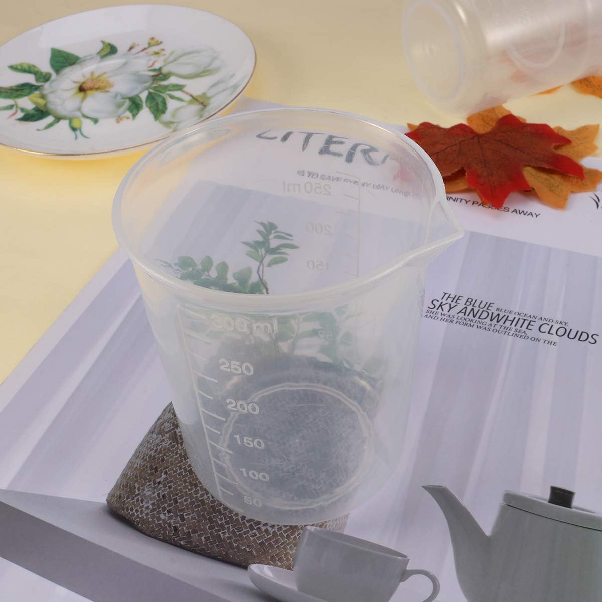 Hemoton Adjustable Measuring Cup 300ml Plastic Beaker for Oil Dry Ingredients Lab Use Clear Graduations
