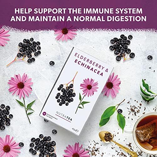 Nutra Tea - Elderberry & Echinacea Tea | Elderberry Tea - 20 Tea Bags - Herbal Tea - (1 Pack)