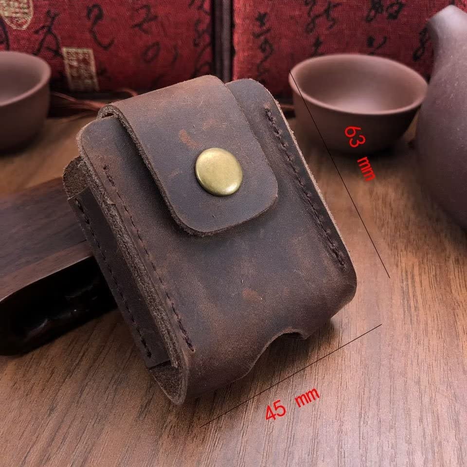 Étui En Cuir Crazy Horse Pour Briquet - Support Porte-clés, Marron, Dimensions ~7,7x3,2 Cm