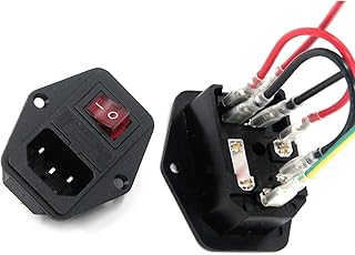 Antrader 2pcs Inlet Module Plug Male Power Socket with 5A Fuse Switch 10A 250V 3 Pin IEC320 C14 Connected Terminal Crimps and 10pcs Wires