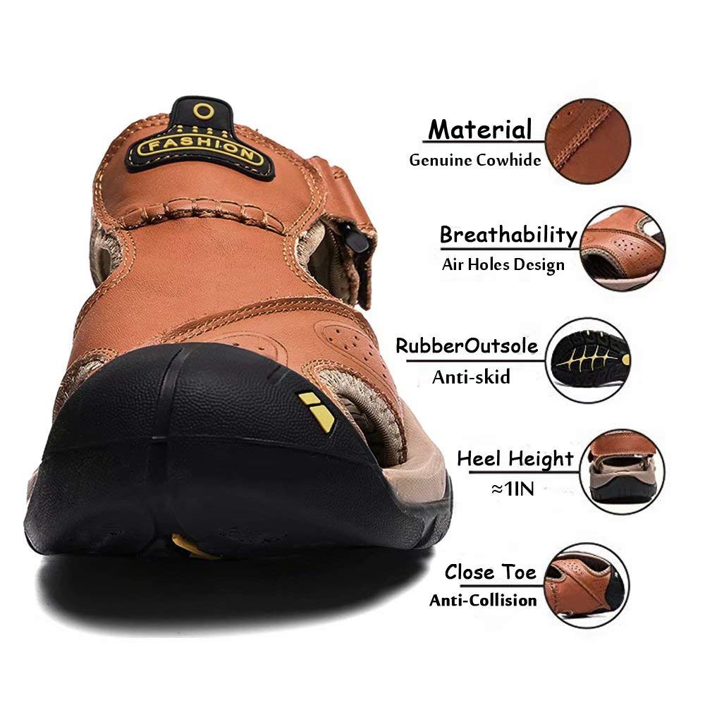 VISIONREAST Herren-Sandalen aus Leder, für Outdoor-Wandern, wasserdicht, sportlich, Fischer, Strandschuhe mit geschlossener Zehenpartie