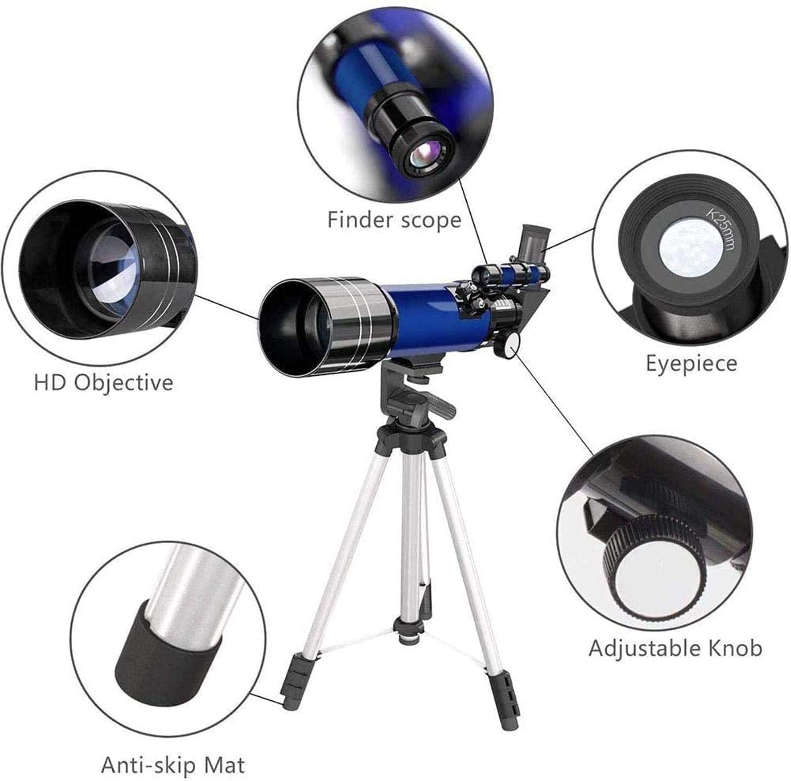 Télescope astronomique Ultra HD 400/70 mm avec trépied réglable et Adaptateur pour Smartphone, télescope Portable HD pour débutants, Double Confort