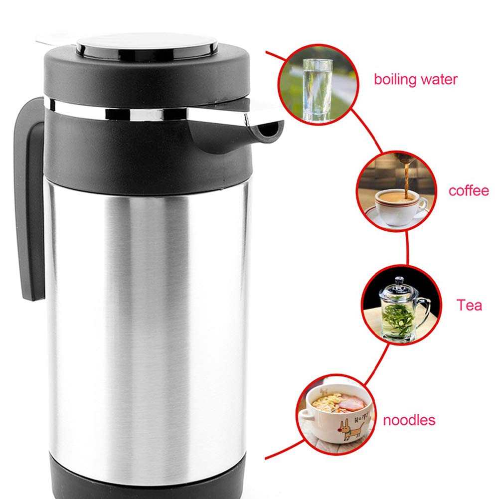 KIMISS 1000ML Caldera eléctrica para automóviles, acero inoxidable Taza de calefacción para autos Café Té Termo Calentador de agua Taza Caldera de viaje 12V