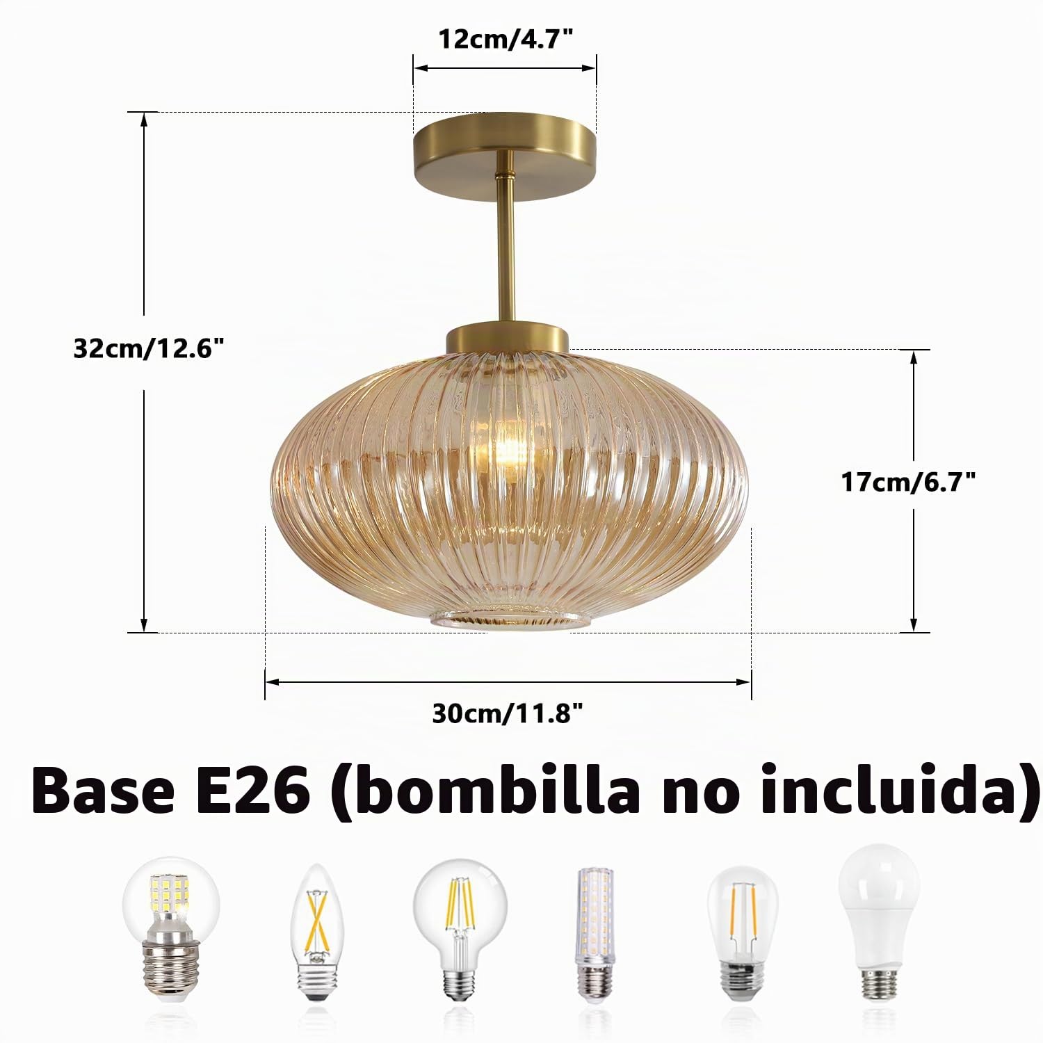 KCO Lámpara de techo de cristal de burbujas ámbar de mediados de siglo, moderna, semiempotrada, lámpara de techo de montaje empotrado de color dorado, lámpara de techo grande para pasillo, entrada | Lámpara de techo moderna de mediados de siglo, E26 vinta