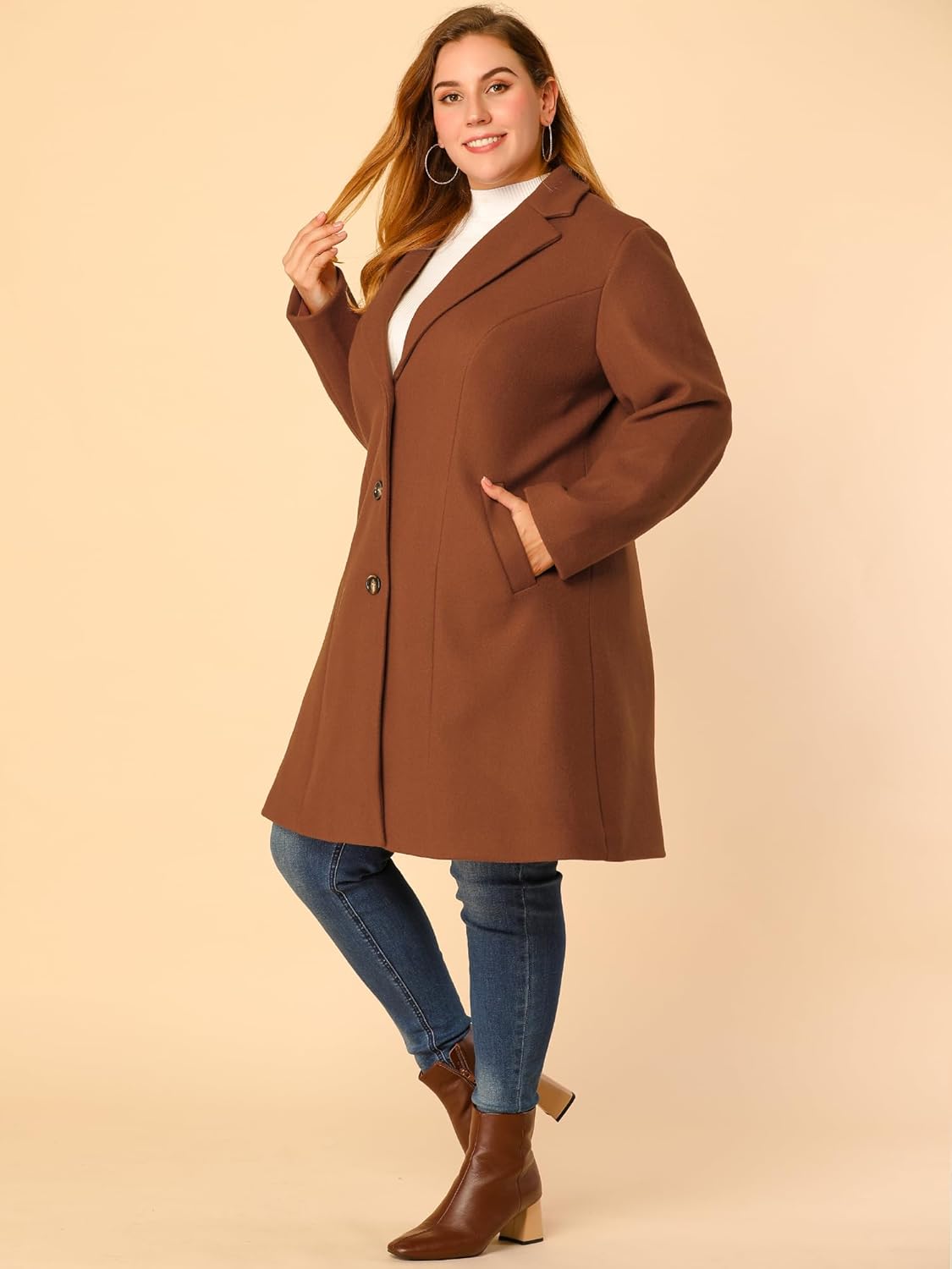 Agnes Orinda Women's Plus Size Coat Single Breasted Notched Lapel Elegant Long Winter Coats 2025 - Image 4