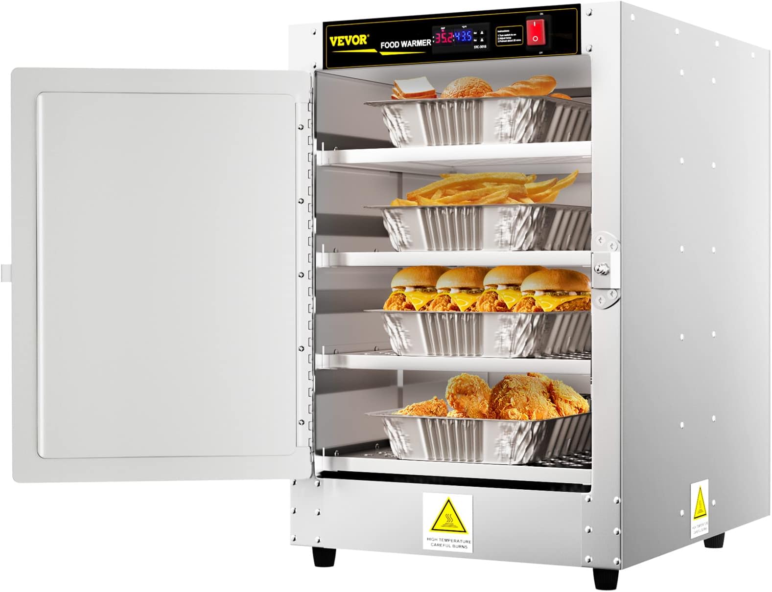 VEVOR Hot Box Food Warmer, 16"x22"x24" Concession Warmer with Water Tray, Four Disposable Catering Pans, Countertop Pizza, Patty, Pastry, Empanada, Concession Hot Food Holding Case, 110V UL Listed