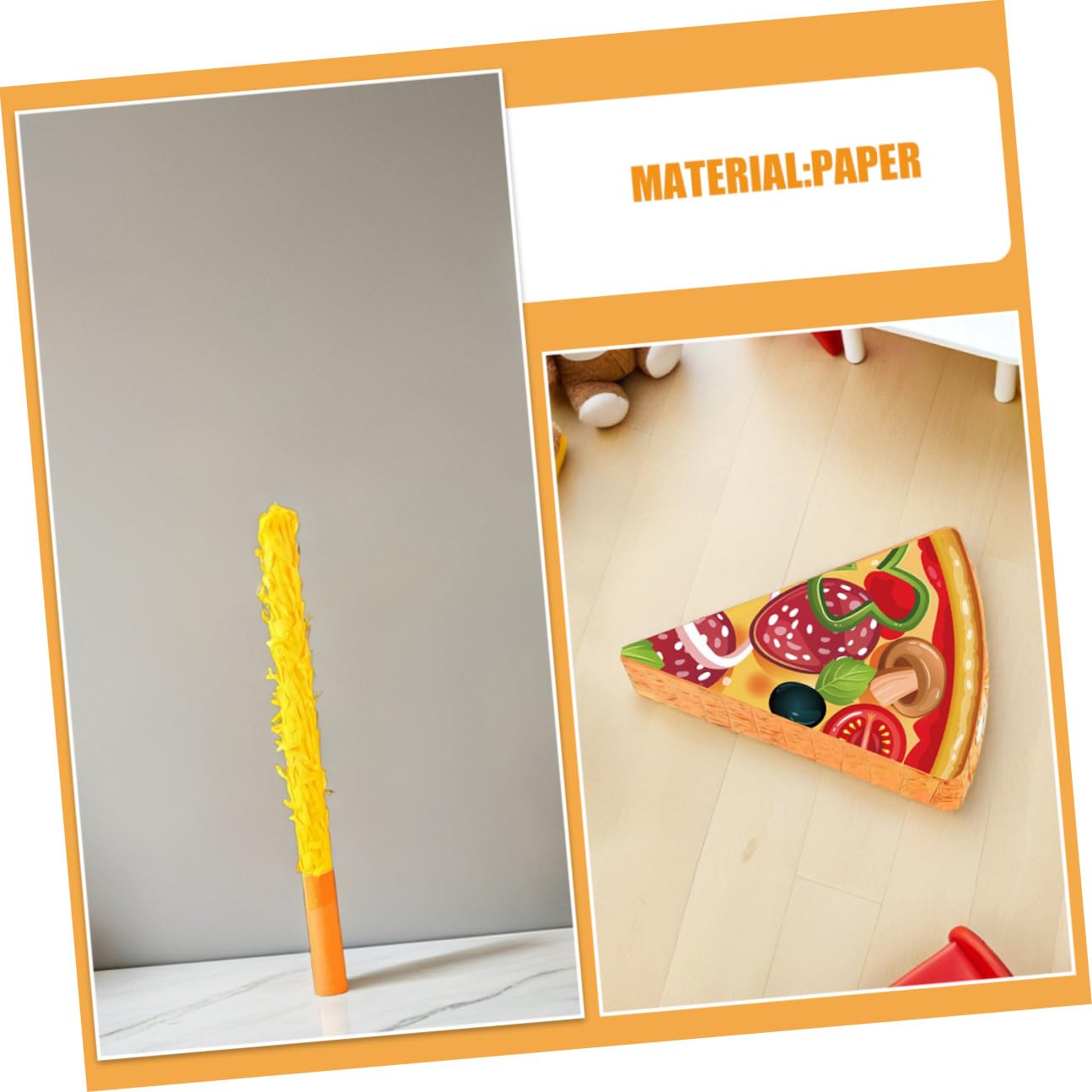 Piñata Tema Cibo con Fette di Pizza Completo per Feste di Compleanno con Benda e Bastoncino Decorazione Durevole per Feste di Compleanno di Cartone