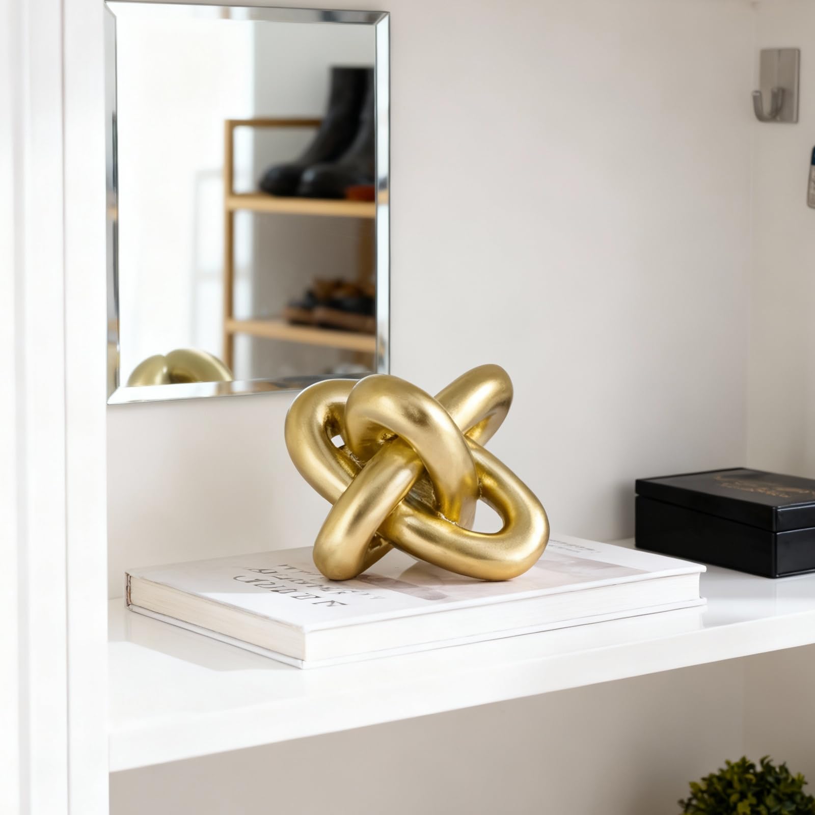 Estatua de nudo dorado, escultura de tres nudos para decoración del hogar, esculturas de nudo y estatuas para mesa de café rústica, sala de estar, mesa de comedor, entrada, estante de entrada