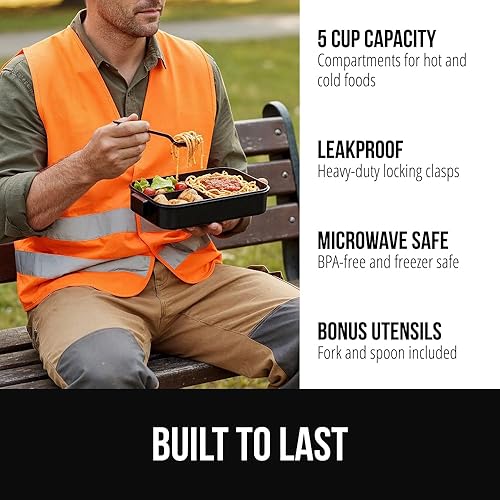 Miniatura 2 de GORILLA GRIP Lonchera Bento de 3 compartimentos a prueba de fugas sin BPA para adultos, niños, apto para microondas, recipientes de alimentos fríos